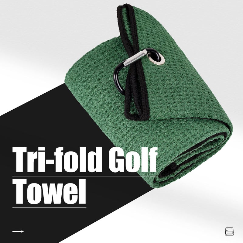 Mile High Life Tri-fold Golf Towel | Premium Microfiber Fabric | Waffle Pattern | with Heavy Duty Carabiner Clip | Golf Towel for Men and Women (GreenGolf Towel) - Image 2